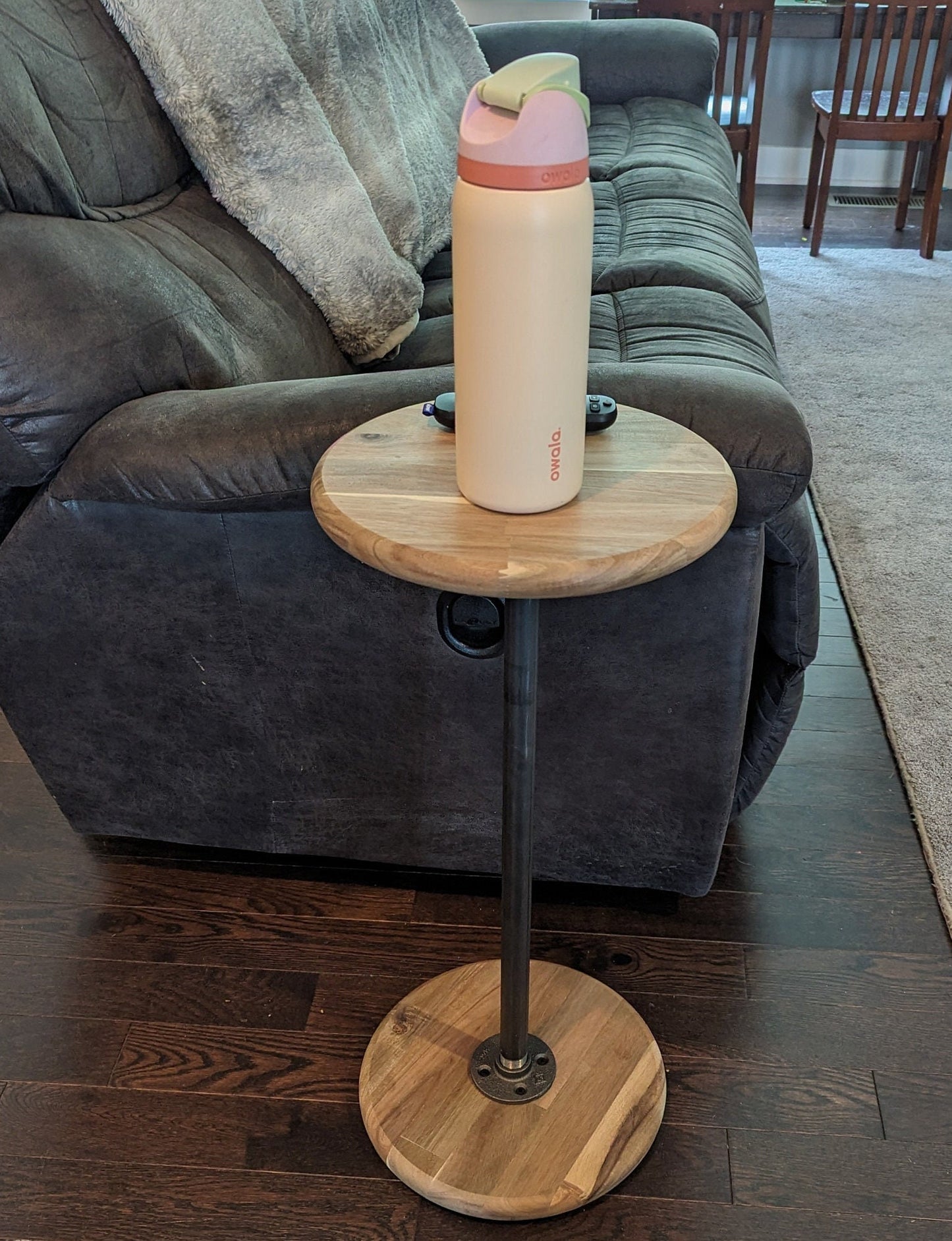 Industrial Round Wood and Metal Side Table | Decorative Plant Stand | Bistro Table | Hardwood End Table | Apartment Industrial Side Table
