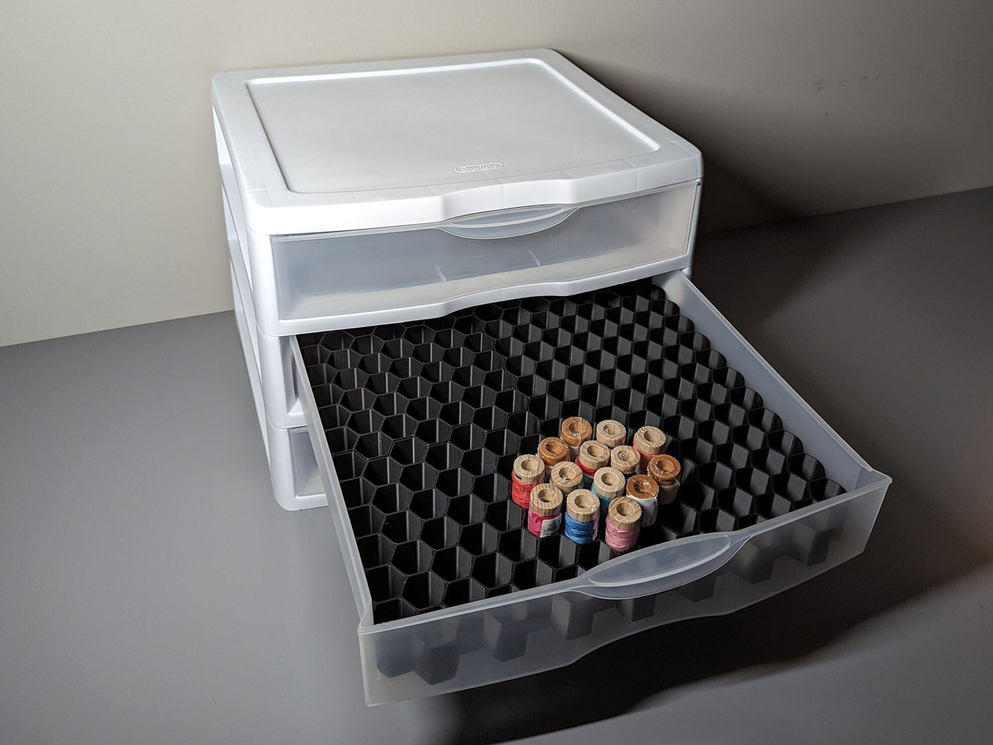 Thread and Embroidery Floss Organizer | Drawer Insert | Holds 187 Spools | 3/4" Spool Organizer