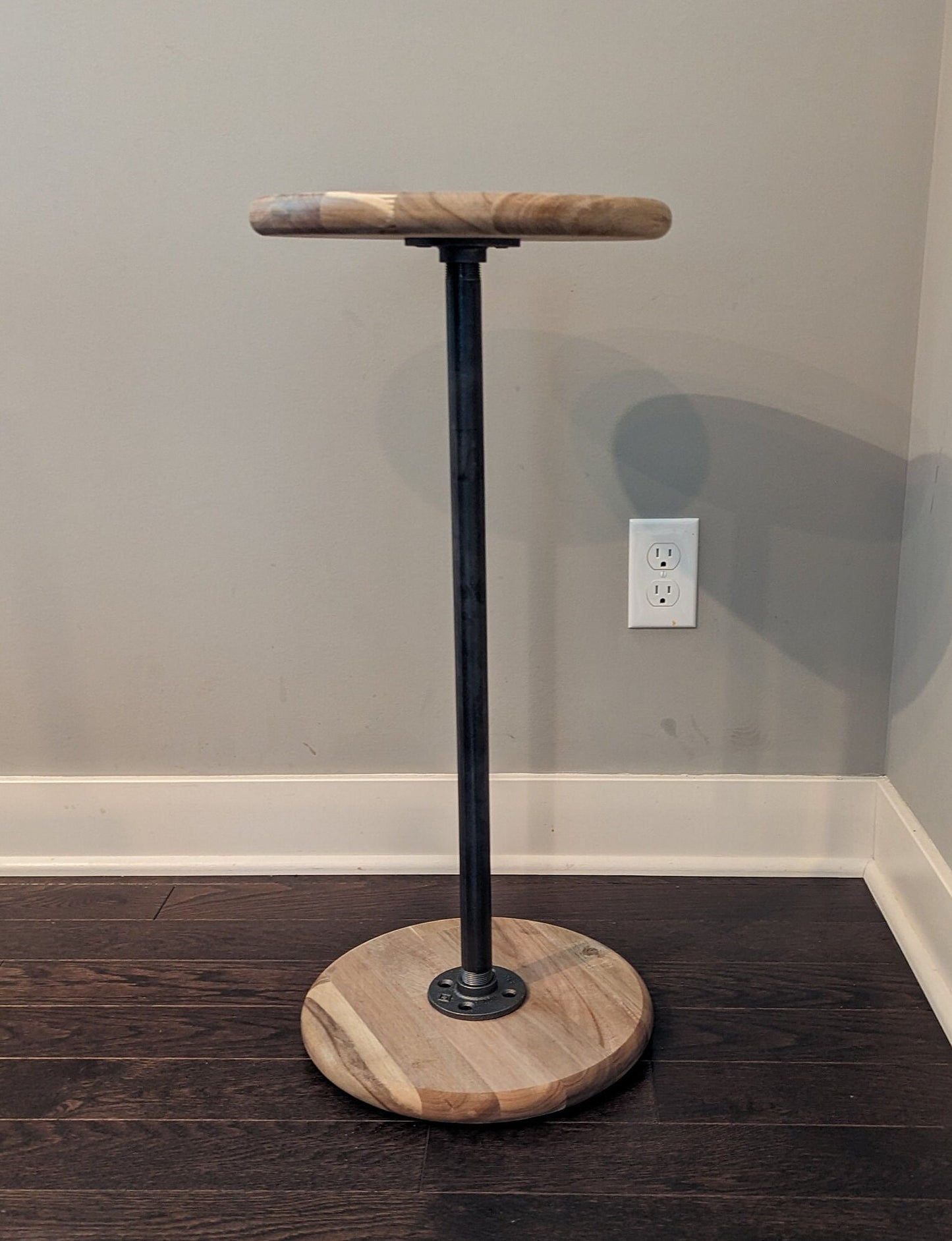 Industrial Round Wood and Metal Side Table | Decorative Plant Stand | Bistro Table | Hardwood End Table | Apartment Industrial Side Table