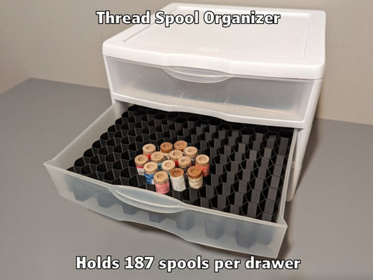 Thread and Embroidery Floss Organizer | Drawer Insert | Holds 187 Spools | 3/4" Spool Organizer