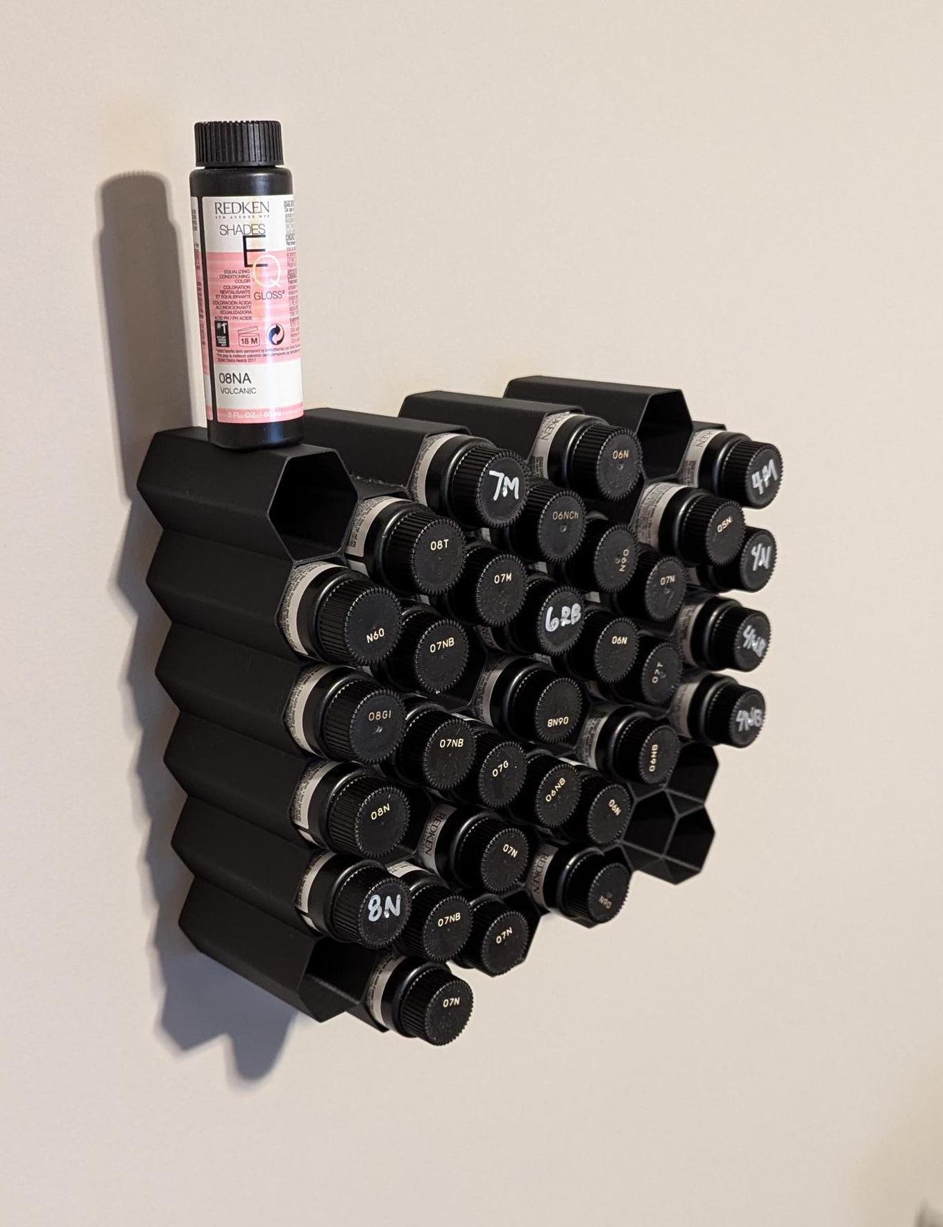 Wall Mount Organizer for Redken Shades EQ Storage | Hexagon Style Organizer | Stackable & Wall-Mount Salon Decor for Hair Dye Bottles