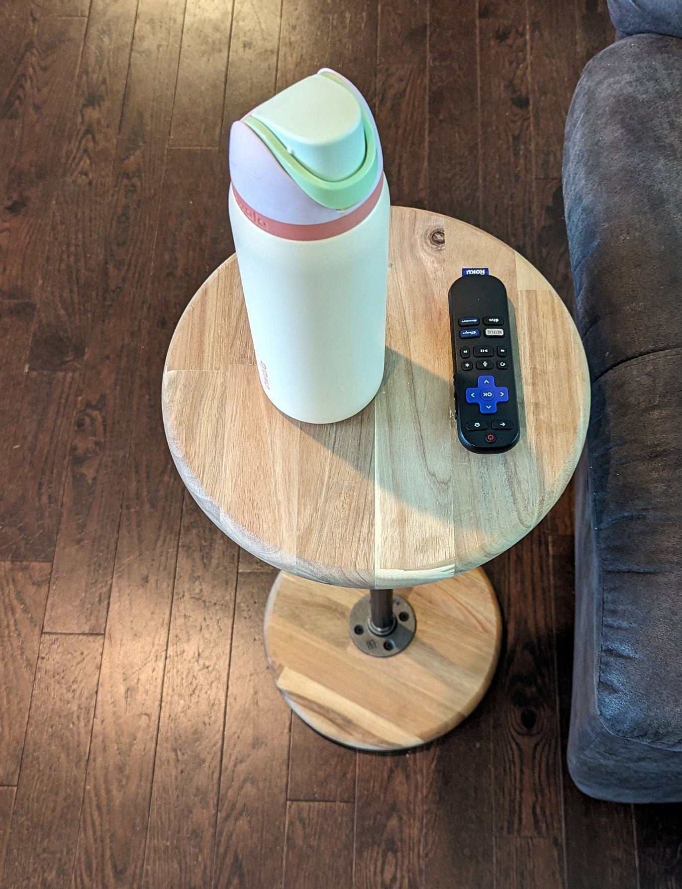 Industrial Round Wood and Metal Side Table | Decorative Plant Stand | Bistro Table | Hardwood End Table | Apartment Industrial Side Table