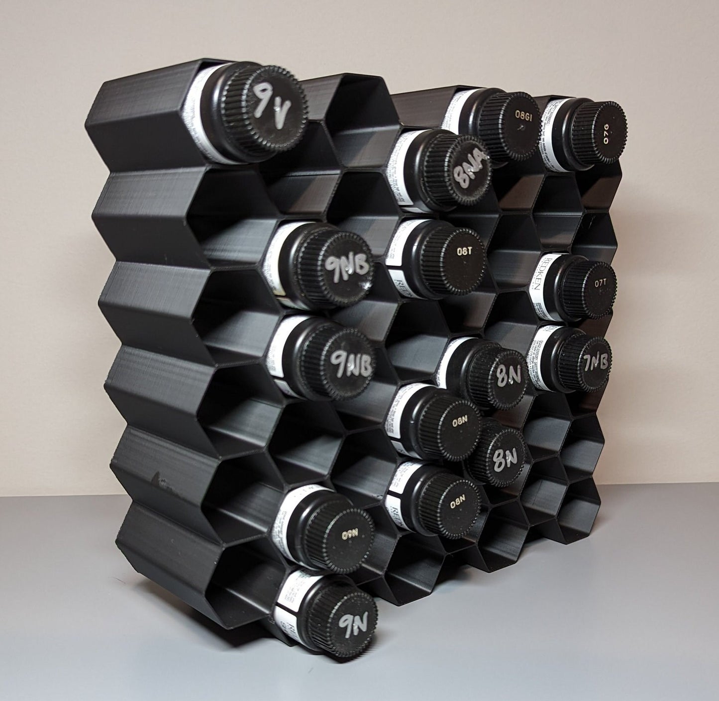 Wall Mount Organizer for Redken Shades EQ Storage | Hexagon Style Organizer | Stackable & Wall-Mount Salon Decor for Hair Dye Bottles