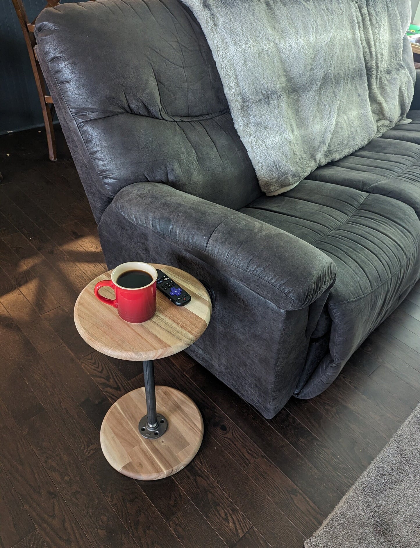 Industrial Round Wood and Metal Side Table | Decorative Plant Stand | Bistro Table | Hardwood End Table | Apartment Industrial Side Table