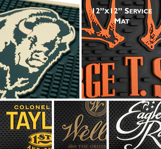 Service Bar Mat | Buffalo Trace | Eagle Rare | Weller | George T Stagg BTAC | Colonel E.H. Taylor | Home Bar | Barware gift | 12" x 12"