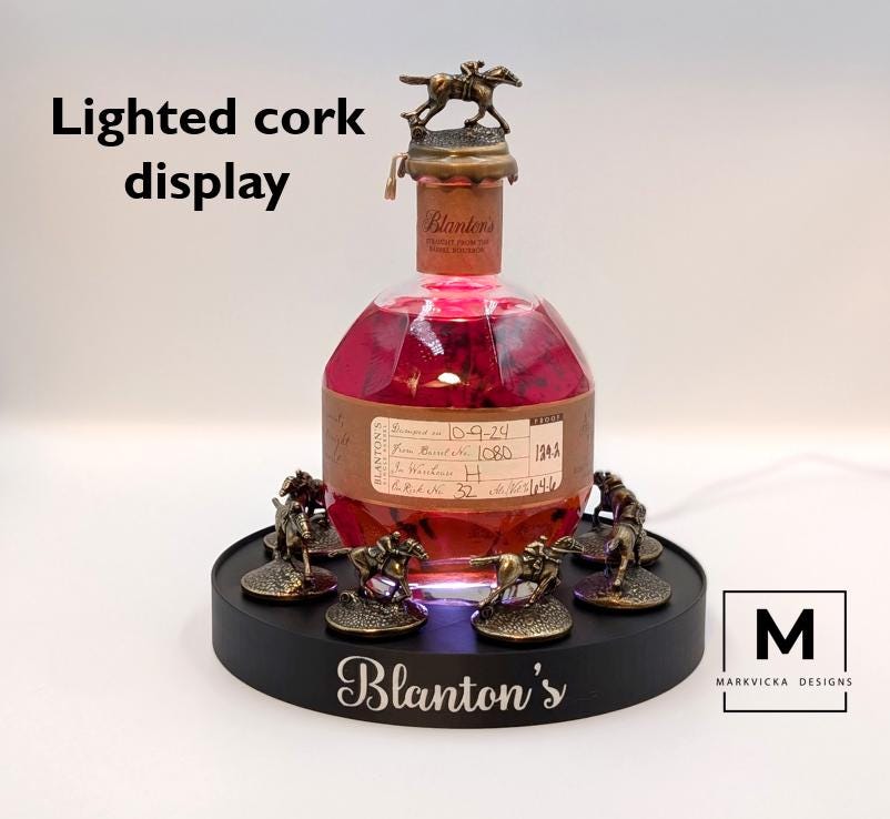 Lighted Blanton’s Cork Display with Remote | Fits Blanton’s Bourbon Bottle | Horse Cork Stopper Display | Handmade Bourbon Bar Decor