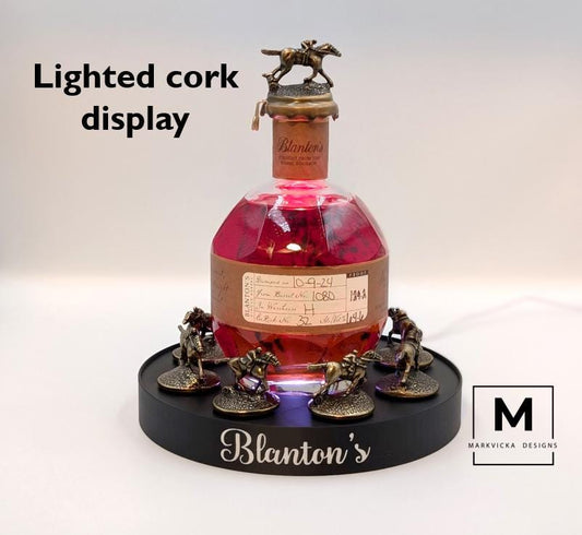 Lighted Blanton’s Cork Display with Remote | Fits Blanton’s Bourbon Bottle | Horse Cork Stopper Display | Handmade Bourbon Bar Decor