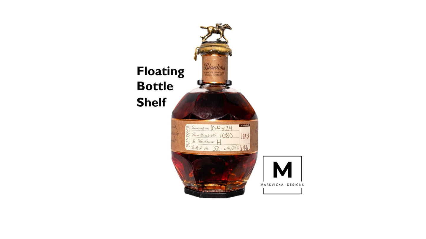 Blanton's 750 ml Bourbon Wall Mount Display | Floating Whiskey Bottle Shelf | Premium Home Bar Decor | Bourbon Collector Gift Custom Barware