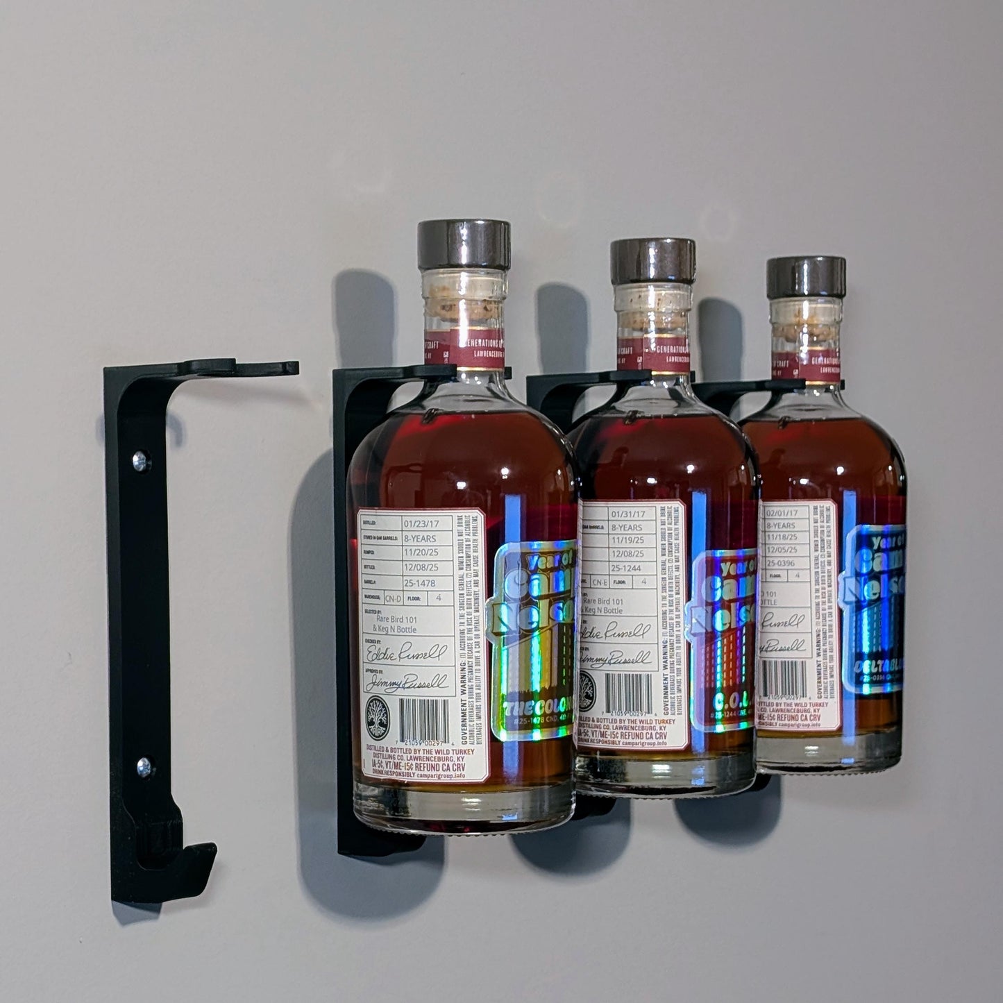 Russell’s Reserve Bottle Shelf | Floating Bourbon Wall Mount Display | 750ml Whiskey Holder | Home Bar Decor | Bourbon Gift