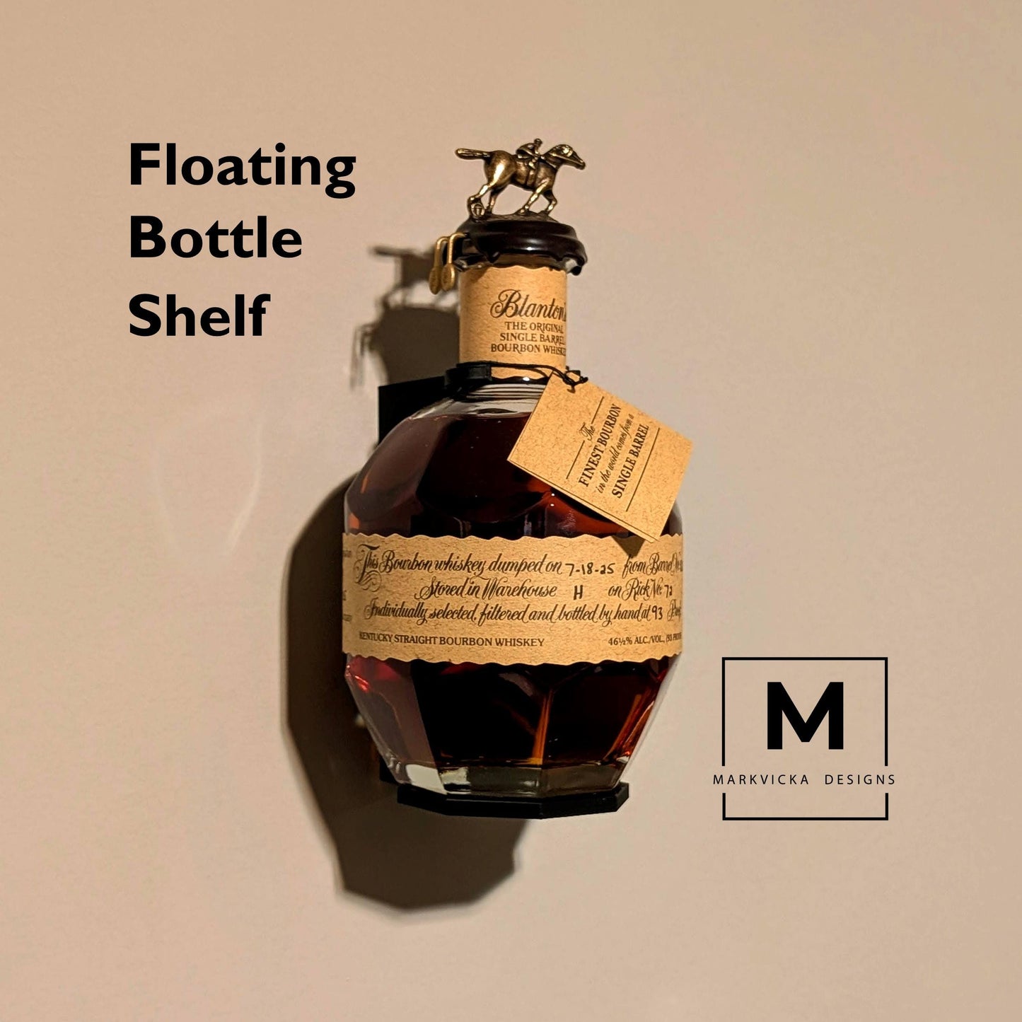 Blanton's 750 ml Bourbon Wall Mount Display | Floating Whiskey Bottle Shelf | Premium Home Bar Decor | Bourbon Collector Gift Custom Barware
