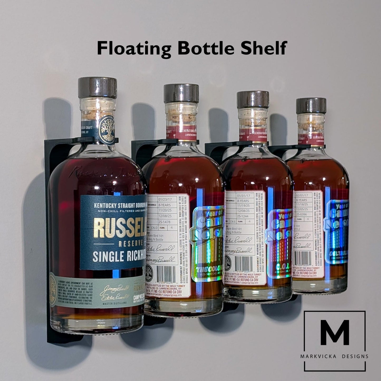 Russell’s Reserve 750ml Bourbon Display Shelf | Floating Whiskey Bottle Wall Mount | Home Bar Decor | Bourbon Lover Gift | Collector Display