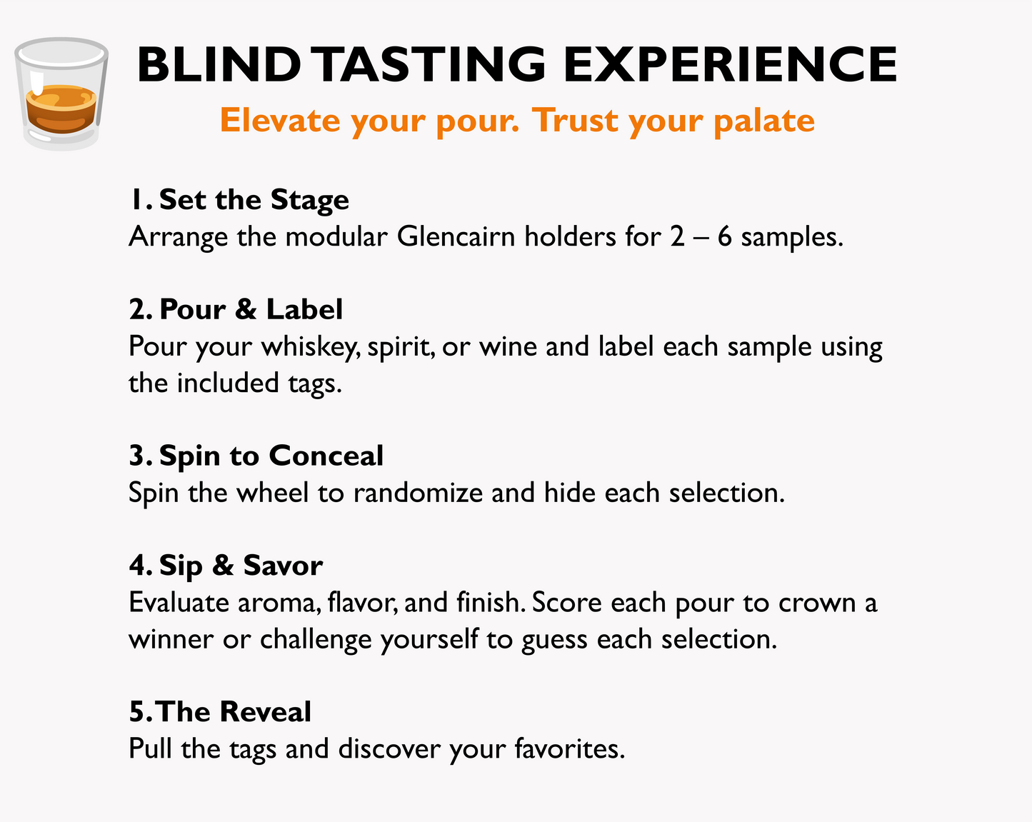 Spin and Sip Blind Bourbon Tasting Board Bar Tool Set with Rotating Spinner | Whiskey Flight Tray for Glencairn Glasses, Lazy Susan Sampling Board for Scotch & Whiskey Tastings